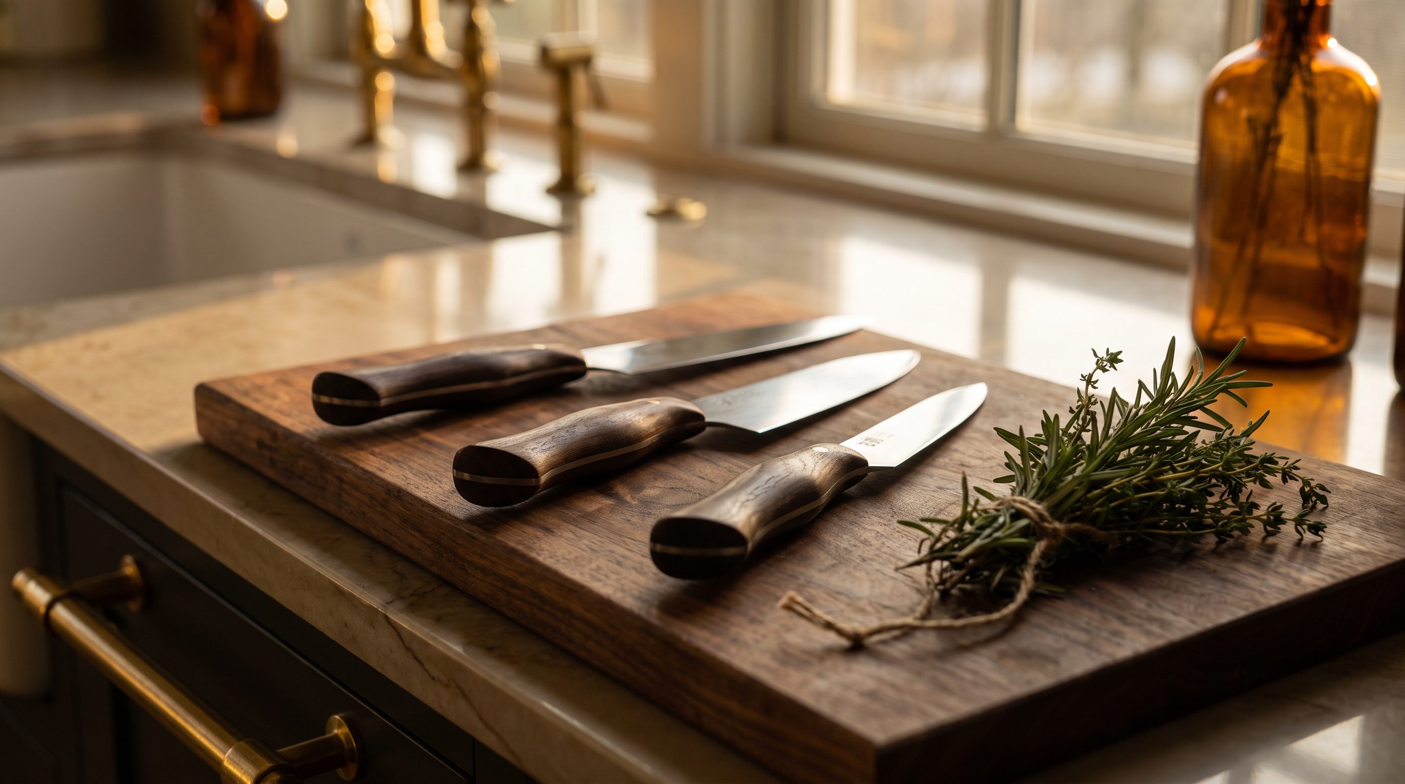 Home kitchen knives on a board